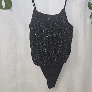 Express Black Sequin Women's Top With Adjustable Straps Size M